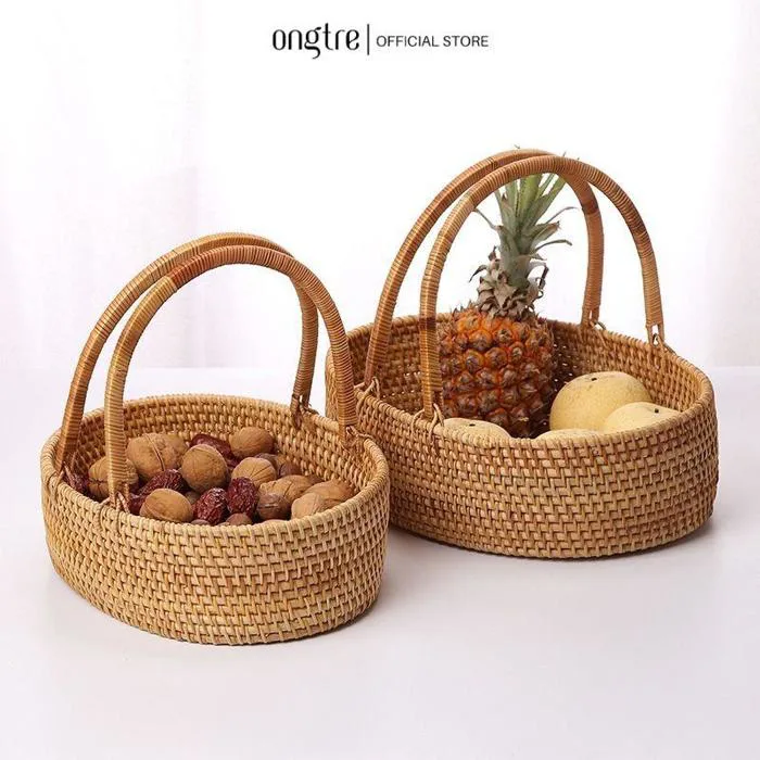 Giỏ mây guột có quai xách hình bầu dục ONGTRE đa năng, đựng hoa quả, đồ  khô, decor trang trí - ONGTRE