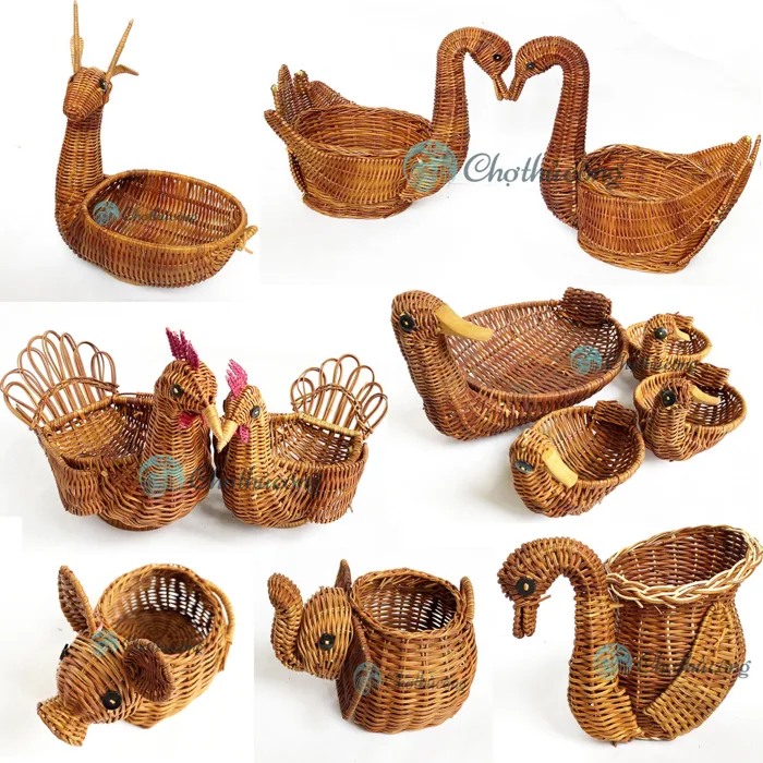Giỏ mây tre đan, rổ mây tự nhiên đựng trái cây trang trí - Lọ hoa, bình hoa  decor bằng guột [BST nhiều mẫu thú]