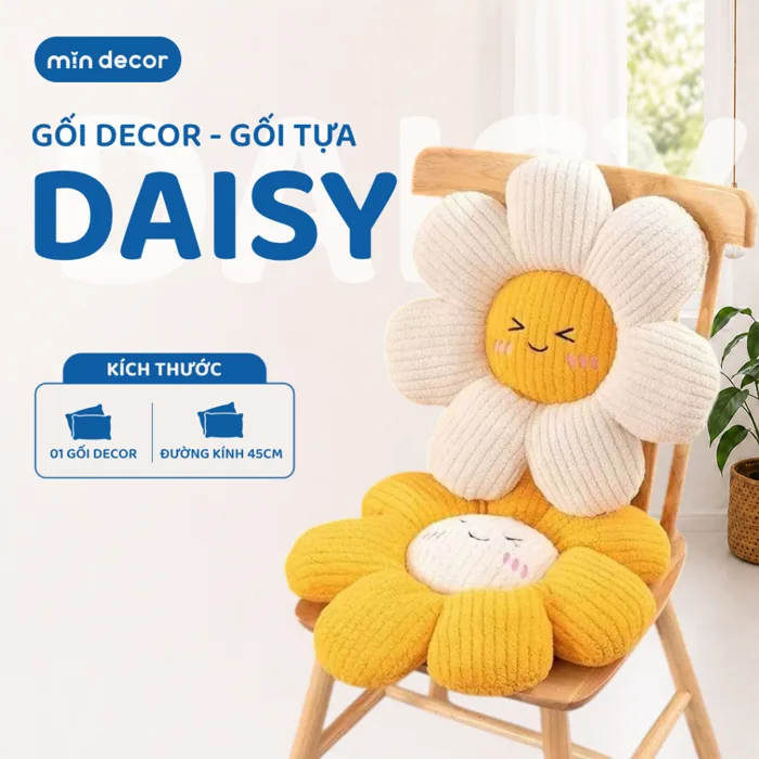 Gối Decor Hoa Cúc Mặt Cười 3D Mịn Decor, Đệm Ngồi, Gối Tựa Lưng, Decor  Phòng Ngủ, Văn Phòng