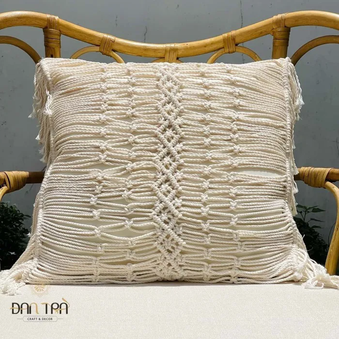 Gối vuông macrame decor không gian boho