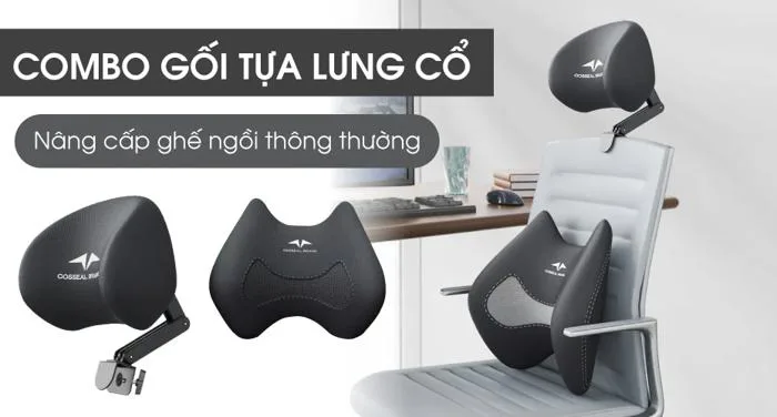 Combo tựa ghế văn phòng gối tựa đầu cổ lưng công thái học rời gắn ghế