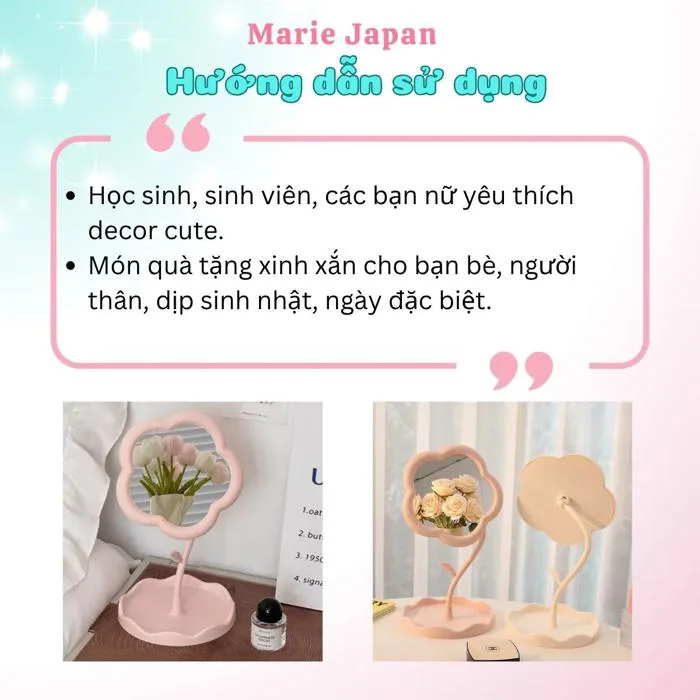 Gương Tròn Decor Hình Hoa Đáng Yêu Trang Điểm Để Bàn Xinh Xắn Có Khay Đựng  Nhỏ Gọn