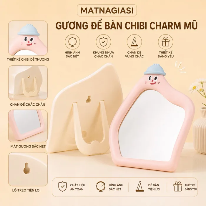 Gương trang điểm hoạt hình, gương mini, gương để bàn thiết kế cute, gương  gấp decor trang trí