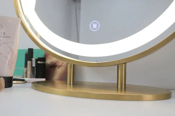 Gương nghệ thuật bàn trang điểm đèn led khung vàng inox pvd