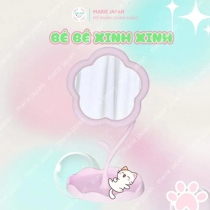 Gương Tròn Decor Hình Hoa Đáng Yêu Trang Điểm Để Bàn Xinh Xắn Có Khay Đựng  Nhỏ Gọn