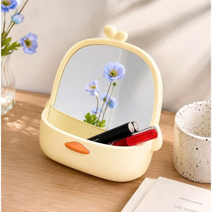 Gương Để Bàn Cute Vịt Vàng Có Khay Đựng Mỹ Phẩm Nhỏ Gọn Xinh Xắn – Mini  Decor Bàn Học Dễ Thương
