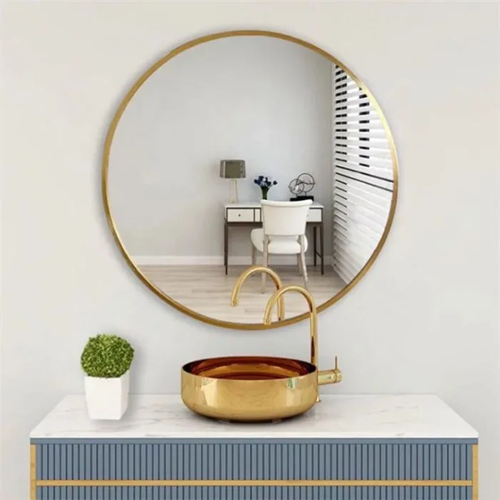 Gương soi gương tròn viền thép vàng D50 cm gương decor trang trí nhà tắm phòng  ngủ gương treo tường viền thép vàng phôi gương chân thật sắc nét dùng để  trang