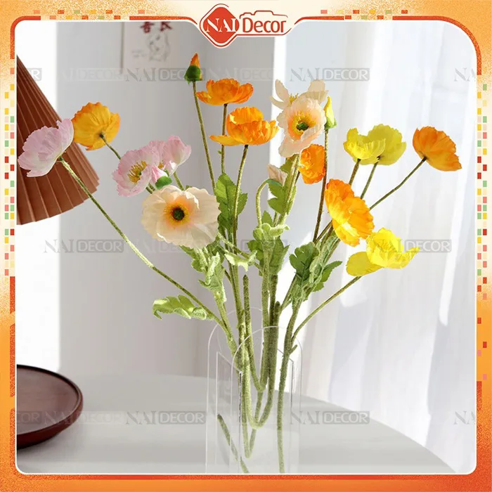 Hoa Anh Túc Giả (Poppy) Hoa Vải Lụa Cao Cấp - Nai Decor