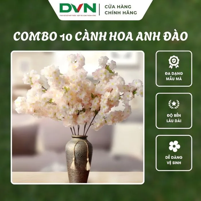 [Bó 10 cành] Hoa giả trang trí nhà cửa hoa anh đào chùm giả decor lụa cao  cấp trang trí phòng khách đám cưới bàn tiệc