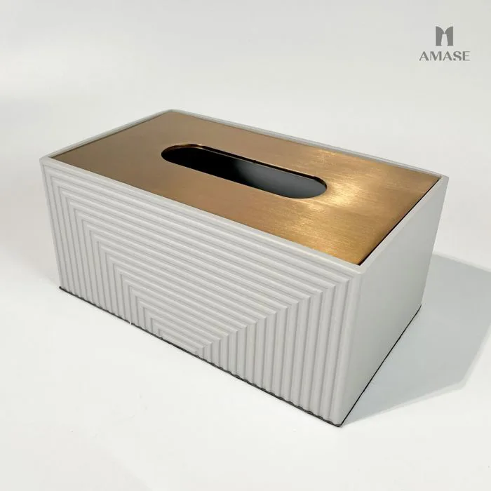 Hộp đựng khăn giấy họa tiết đen trắng kèm ngăn đựng đựng remote - Nắp –  AMASE - Modern and Elegant Decor