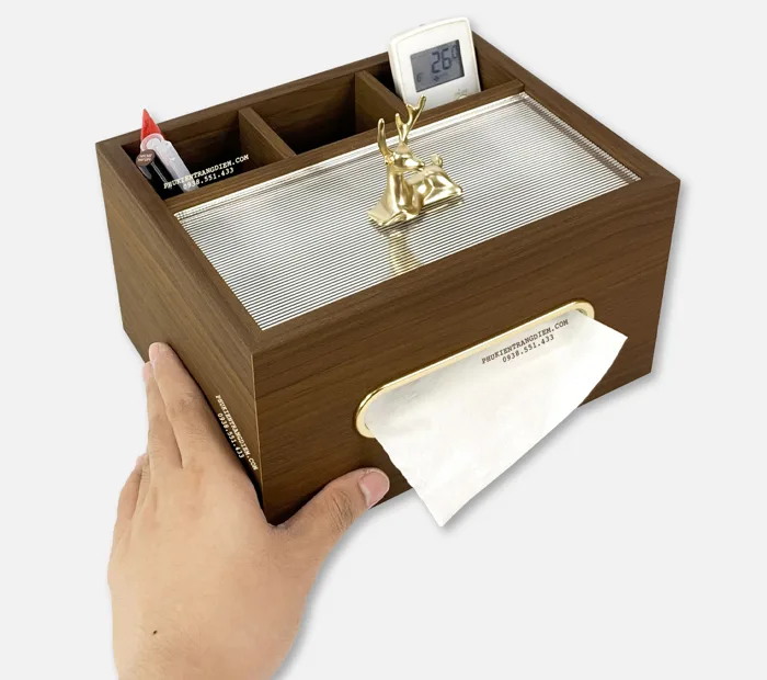 Hộp Đựng Khăn Giấy Ăn Để Bàn Bằng Gỗ Nắp Đầu Hươu Trang Trí Nội Thất - KGG22