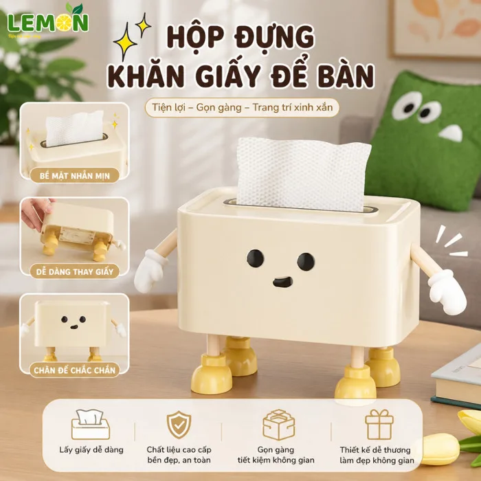 Hộp Đựng Khăn Giấy Để Bàn LEMON Đa Năng, Hộp Giấy Ăn Hoạt Hình Kèm Phụ Kiện  Decor Dễ Thương, Nhựa PP | Shopee Việt Nam