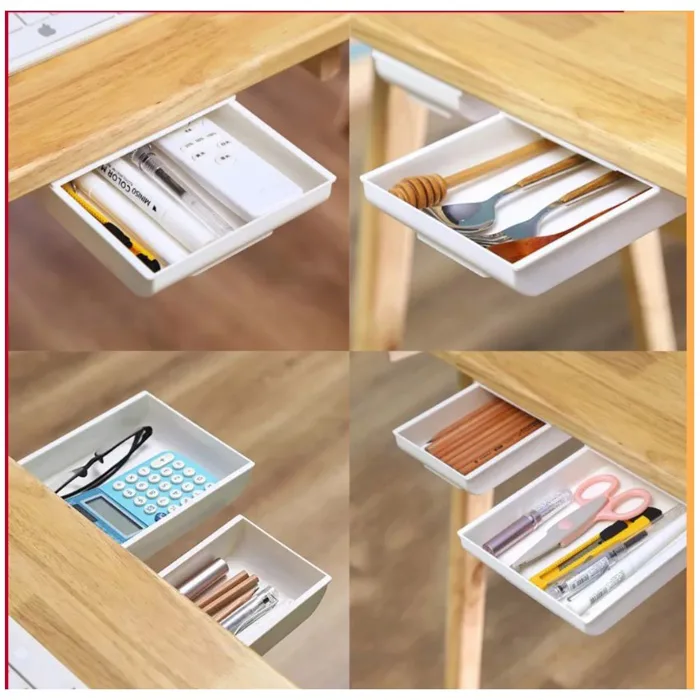 Ngăn kéo mini dưới bàn, ngăn kéo bí mật tự dính dùng để đựng hộp đựng bút,  đồ dùng cá nhân, gắn dưới bàn tự dính