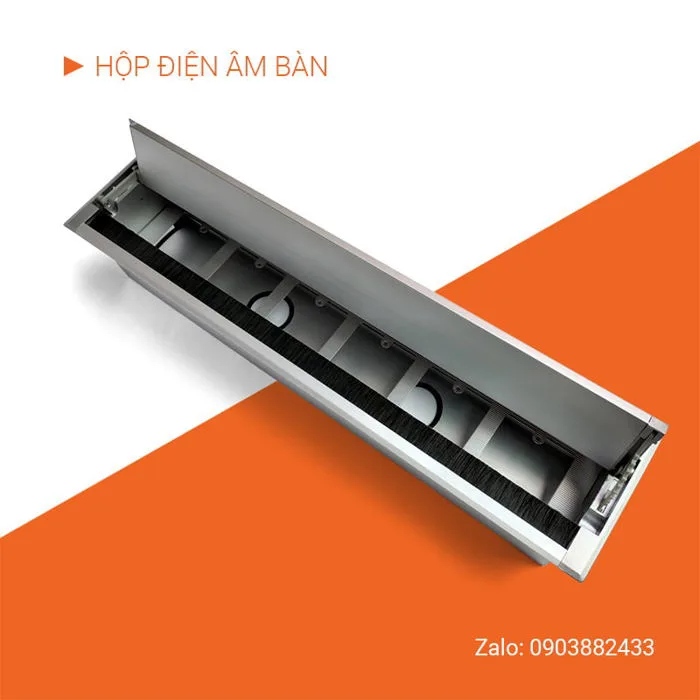 Hộp ổ cắm điện âm bàn kích thước dài 600 x 145 (mm) nắp mở 2 chiều - Nội  thất Mộc Gia Phát