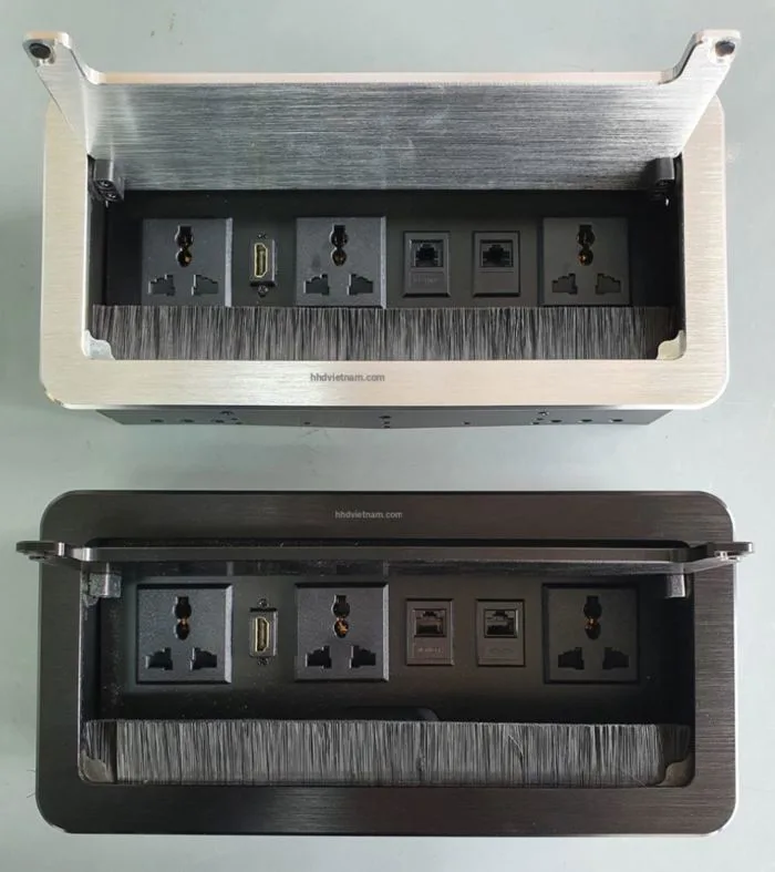 Hộp điện bàn họp, hộp điện có HDMI, Hộp điện đa năng lắp âm mặt bàn, Ổ cắm  điện đa năng dùng cho văn phòng, Hộp điện âm bàn cao cấp đa