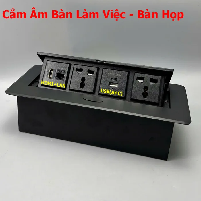 Ổ Cắm Điện Âm Bàn - Hộp Điện Âm Bàn HDAB05 Đen&Bạc - Castillo