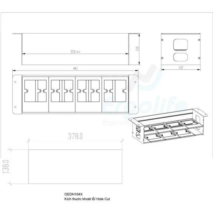 Hộp chứa ổ cắm âm bàn OEDH104X