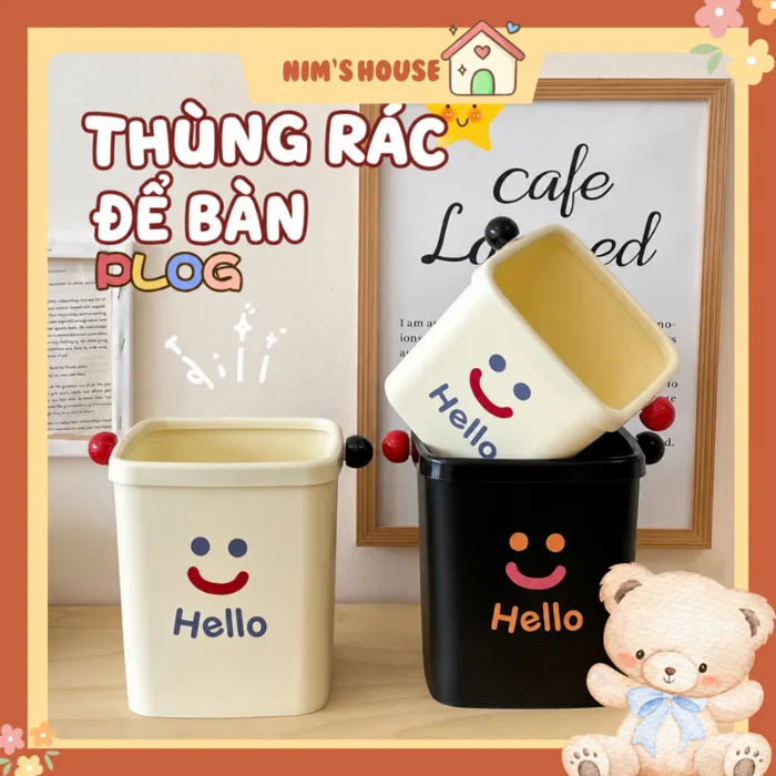 Thùng Rác Để Bàn Mini Cute Mặt Cười Bo Góc Tròn Kèm Quai Xách Tiện Lợi  Decor Bàn Học | Shopee Việt Nam