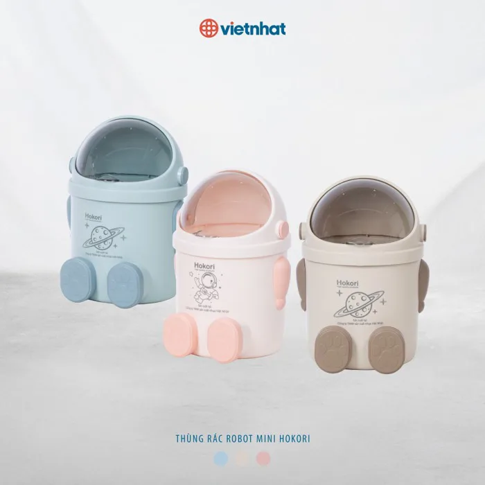 thùng rác để bàn mini kiểu robot nắp vòm trong suốt, phù hợp bàn học, bàn  làm việc 5268