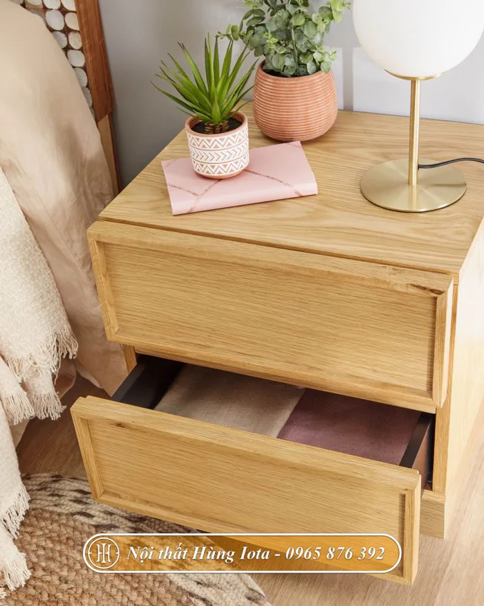 Tab gỗ đầu giường decor phòng ngủ 2 tầng đẹp nhỏ gọn TDD34