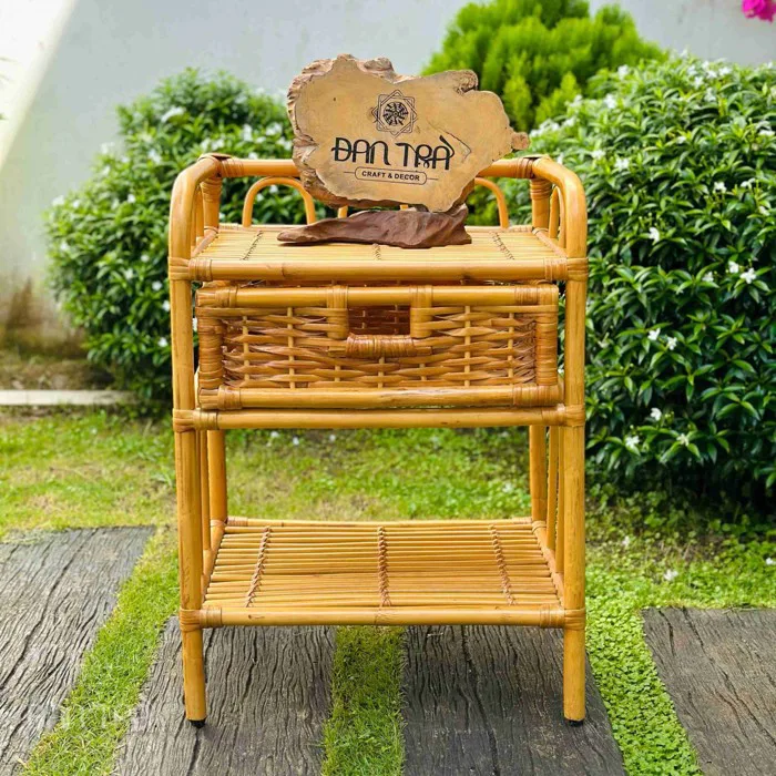 Kệ mây đầu giường 2 tầng có hộp mây đựng