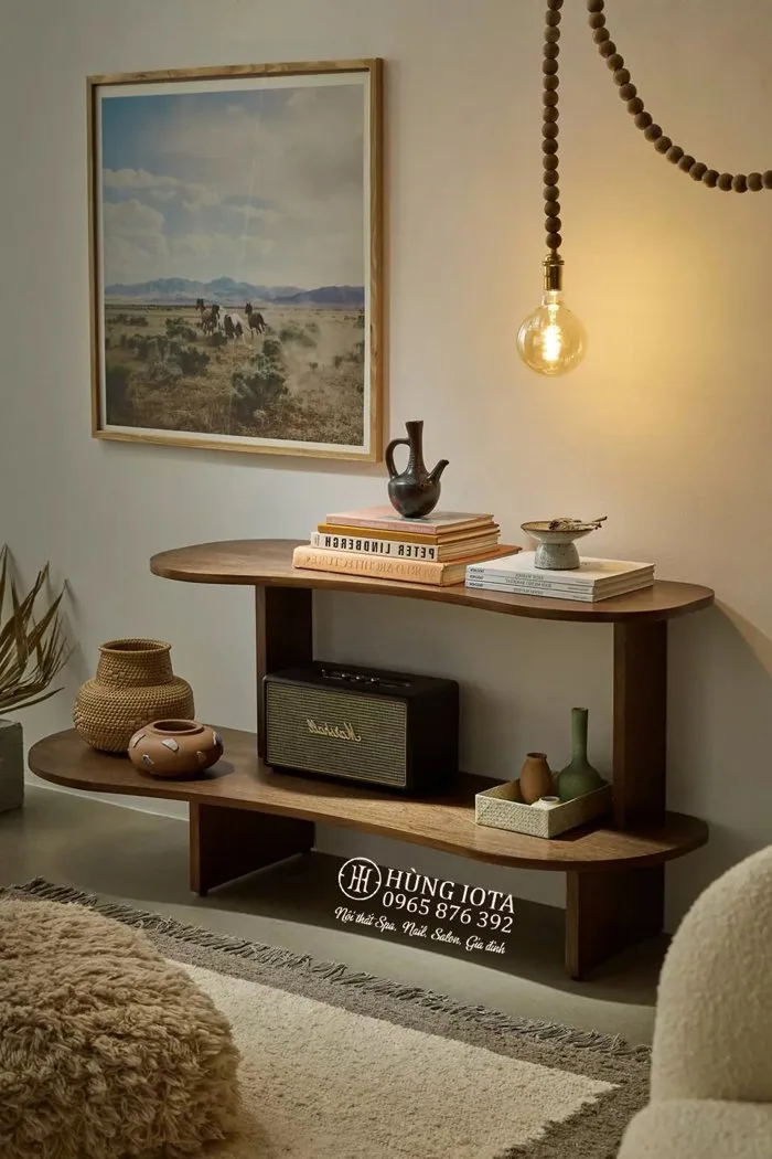Kệ gỗ cong 2 tầng decor phòng khách, phòng ngủ KG86 đẹp hiện đại