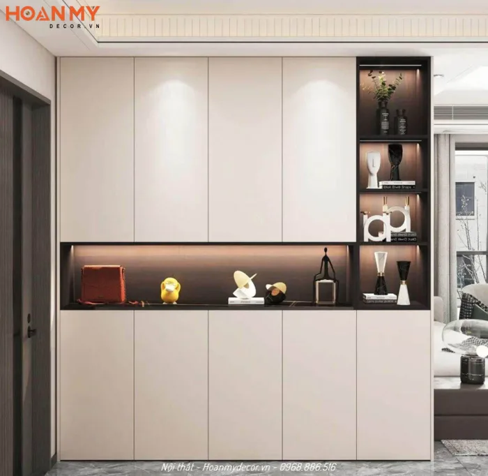 TOP +50 Mẫu tủ giày kết hợp kệ trang trí đẹp, ấn tượng 2026