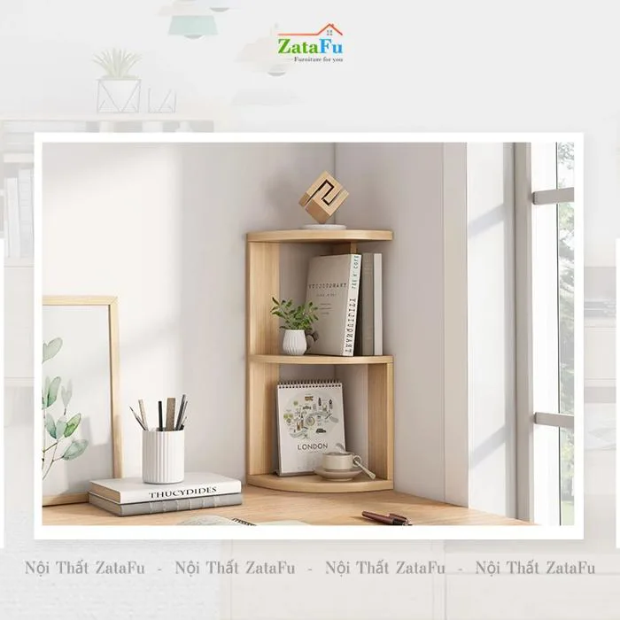 Kệ Sách Gỗ Góc Tường Trang Trí Decor Để Bàn Làm Việc KTT-119 | ZataFu