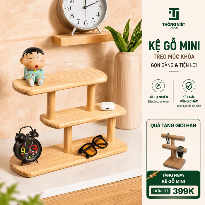 [CHỐNG MỐC] Kệ Gỗ Mini Để Bàn Trang Trí, Giá Đỡ Đồng Hồ Trưng Bày Đồ Decor  Để Bàn Học - [TV-D012]