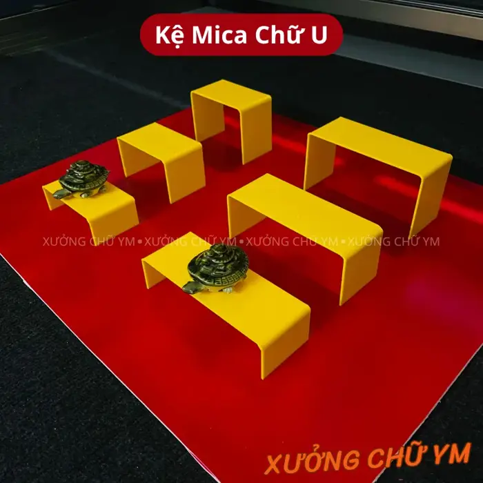 Kệ Mica Chữ U Màu Vàng Cao Cấp – Trưng Bày Sản Phẩm Livestream Mỹ Phẩm, Phụ  Kiện