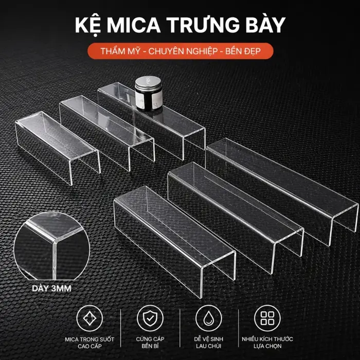 Kệ Mica Chữ U Trong Suốt Cao Cấp Trưng Bày Sản Phẩm / Mô Hình / Mỹ Phẩm. -  YM Decor