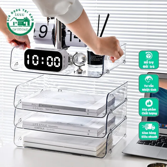 Khay Nhựa Trong Suốt Kệ Đựng Tài Liệu A4 Văn Phòng Xinh Xắn Giá Đựng Sách  Để Bàn Decor Bàn Học