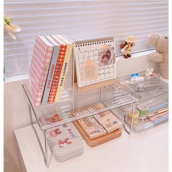 Kệ nhựa Acrylic trong suốt để đồ trang trí tiện ích kệ để bàn xếp gọn đa  năng phong cách Hàn Quốc decor bàn học
