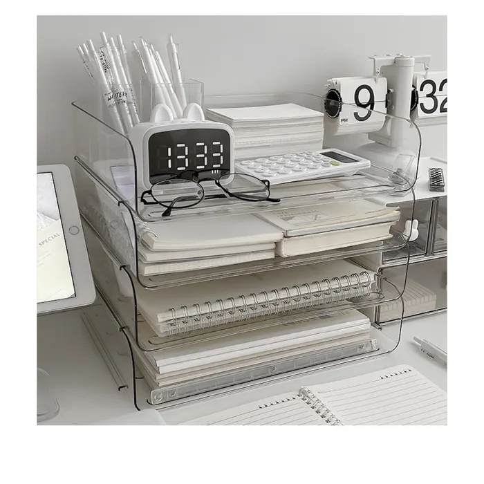 Khay nhựa trong suốt kệ đựng tài liệu a4 văn phòng xinh xắn giá đựng sách  để bàn decor bàn học kệ đựng sách để bàn