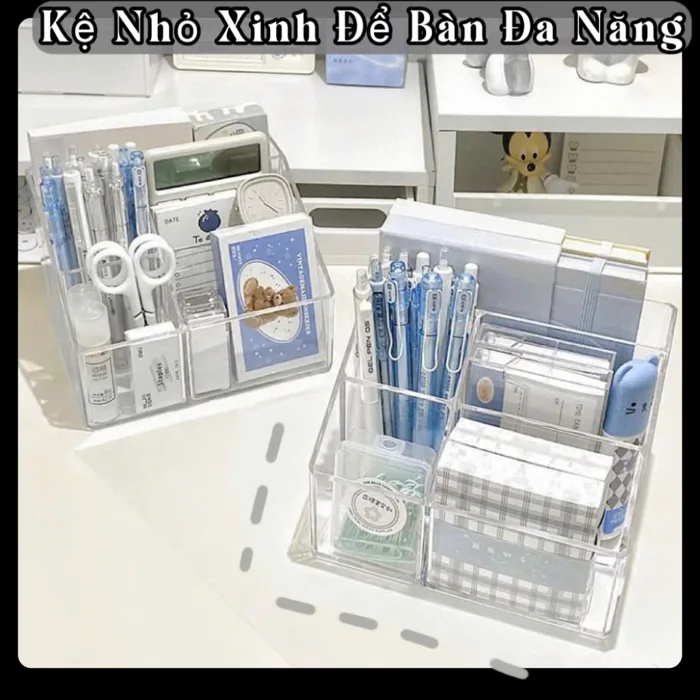 Kệ nhựa mini trong suốt đựng phụ kiện trang điểm, Hộp để đồ dùng học tập  học sinh nữ cute decor bàn