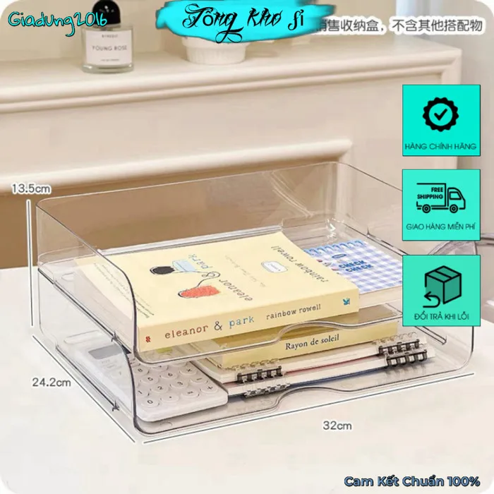 Khay nhựa trong suốt kệ đựng tài liệu a4 văn phòng xinh xắn đựng sách để  bàn decor bàn học,bàn làm việc (Tuyển Sỉ)