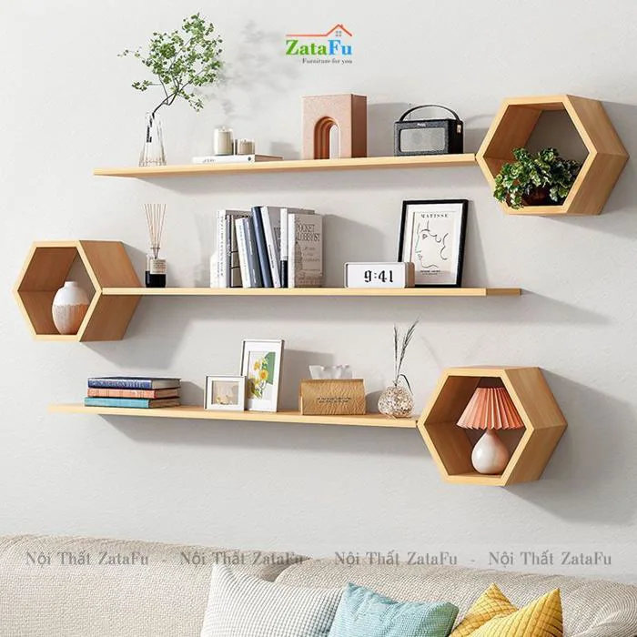 Kệ decor kệ sách tổ ong gắn tường kết hợp phong cách KTT-115 | ZataFu