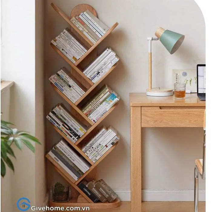 Kệ sách xương cá 9 tầng gỗ tự nhiên - Givehome