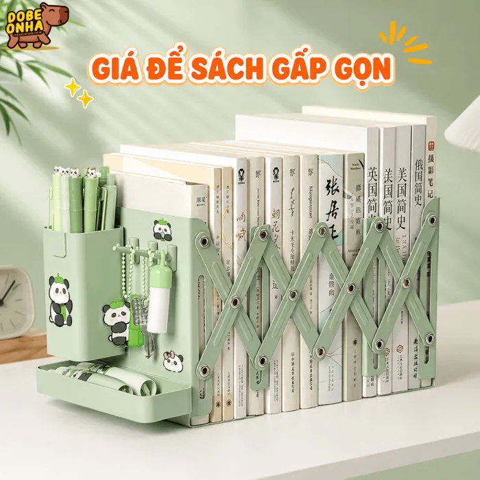 Kệ Sách Để Bàn Gấp Gọn, Giá Để Tài Liệu Giấy Tờ Bằng Thép Không Gỉ Kèm Ống  Đựng Bút Đa Năng