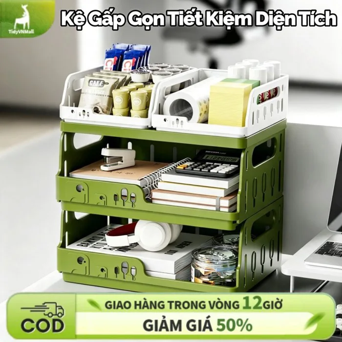 Kệ Sách Mini Gấp Gọn Để Bàn, Kệ Xếp Chồng Đựng Tài Liệu Văn Phòng