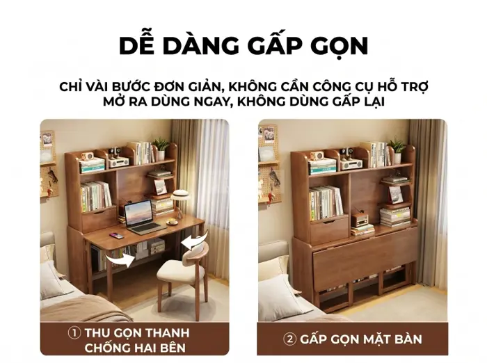 Bàn Học Kệ Sách Gấp Gọn 2 Chế Độ Bàn Làm Việc Và Tủ Lưu Trữ Togismart BH06  - Togismart