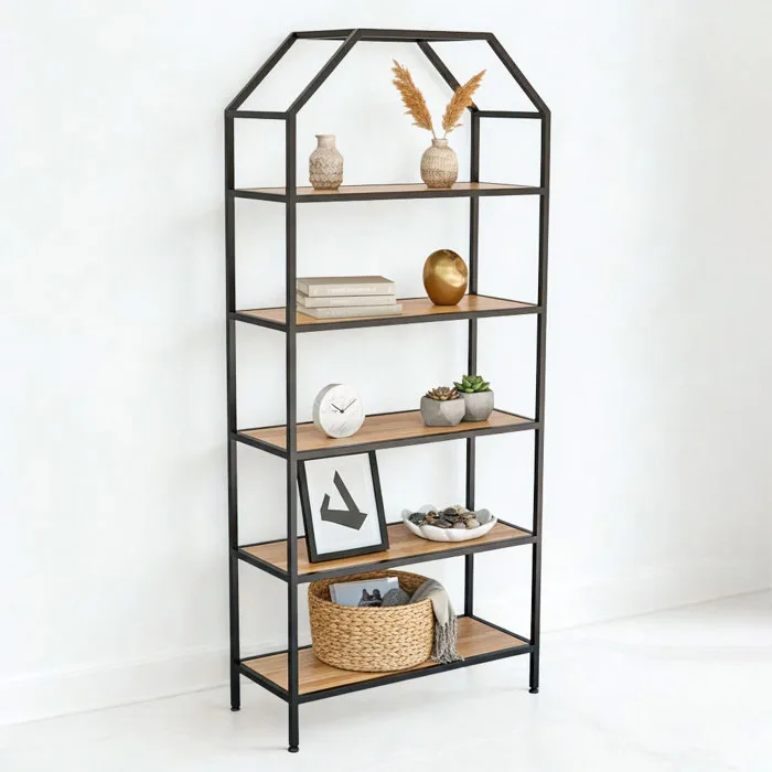 Kệ trang trí khung sắt HOME-SHELF 80x34x180cm gỗ cao su KTB68051