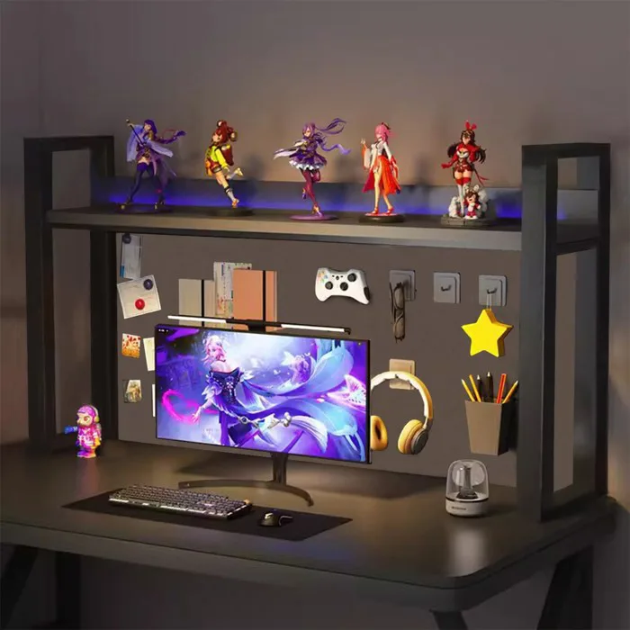 Kệ bàn học decor gaming giá sách 2 tầng để đồ thông minh có ổ điện usb sạc  kệ để bàn 1m2 trang trí bàn làm việc