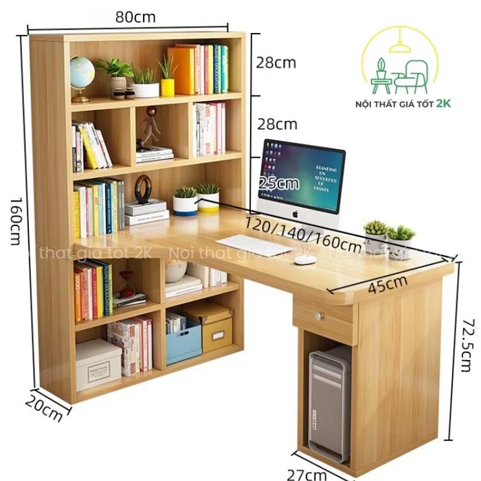 Bàn học kèm kệ sách - BHKS001