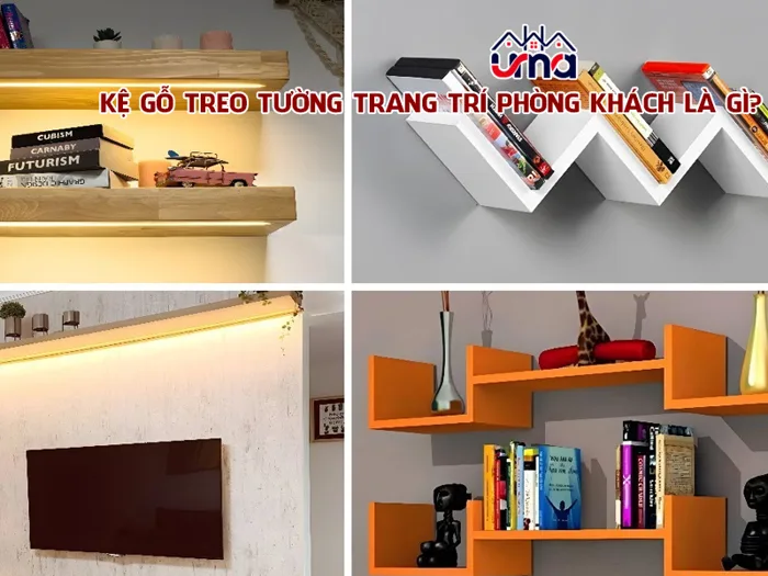 Kệ gỗ treo tường trang trí phòng khách đẹp - hợp phong thủy