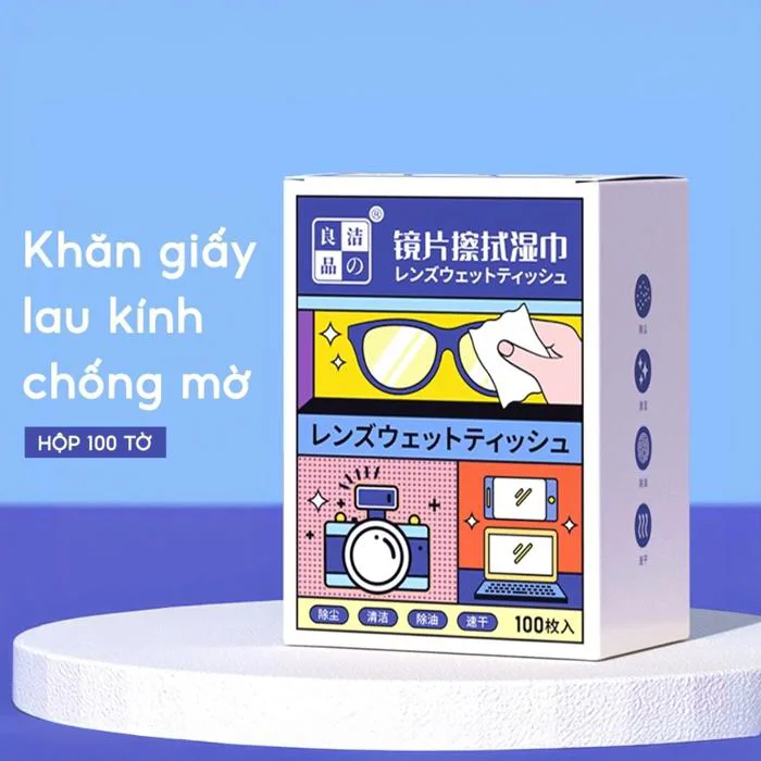 Hộp 100 Khăn Lau Kính Nano Chống Bám hơi nước Lau Kính Mắt, Vệ Sinh Camera Màn  hình T0633