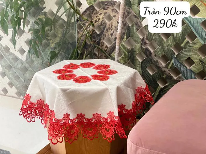 Khăn trải bàn vải gấm phối ren hình tròn - Decor – Siêu thị Emily Mart -  Tân Phú