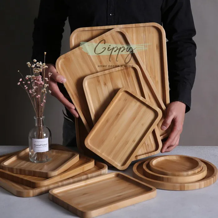Khay gỗ tre, khay vuông, khay tròn đủ kích thước - phụ kiện trang trí -  Gippy Decor
