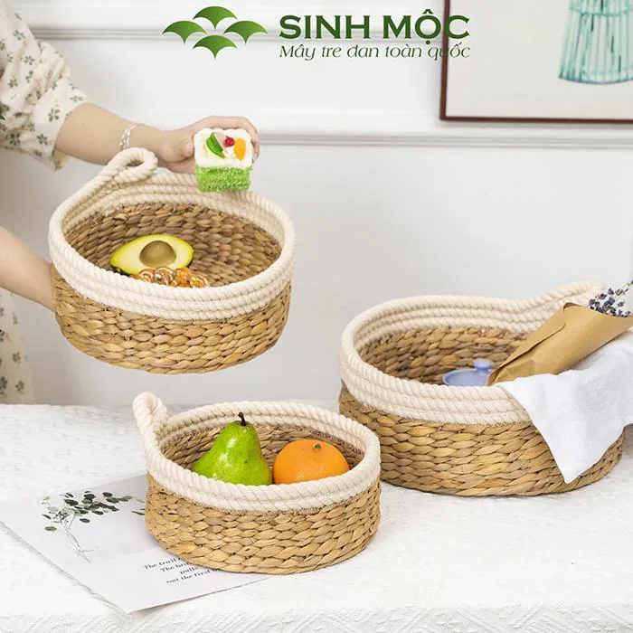 Khay decor lục bình pha cotton, dùng trang trí, đựng hoa quả, khay mỹ phẩm,  khay đựng đồ cá nhân - M1002