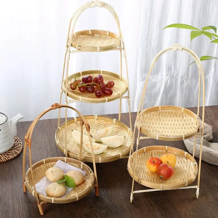 Khay mây tre decor các tầng (1 tầng, 2 tầng, 3 tầng) hàng đẹp